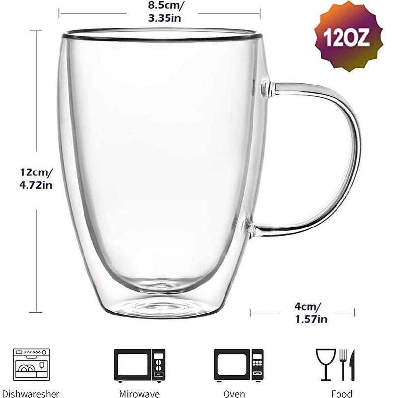 JIHAM Double Wall Glass Coffee Cups with Handle, Insulated Layer Clear coffee mugs, Borosilicate Double-layer Mugs for Espresso,Cappuccino And Tea, Multiple Sizes - Image 5