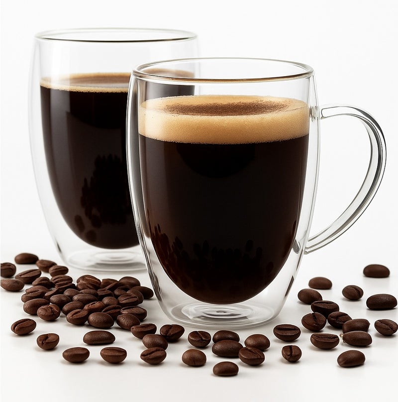 JIHAM Double Wall Glass Coffee Cups with Handle, Insulated Layer Clear coffee mugs, Borosilicate Double-layer Mugs for Espresso,Cappuccino And Tea, Multiple Sizes - Image 1