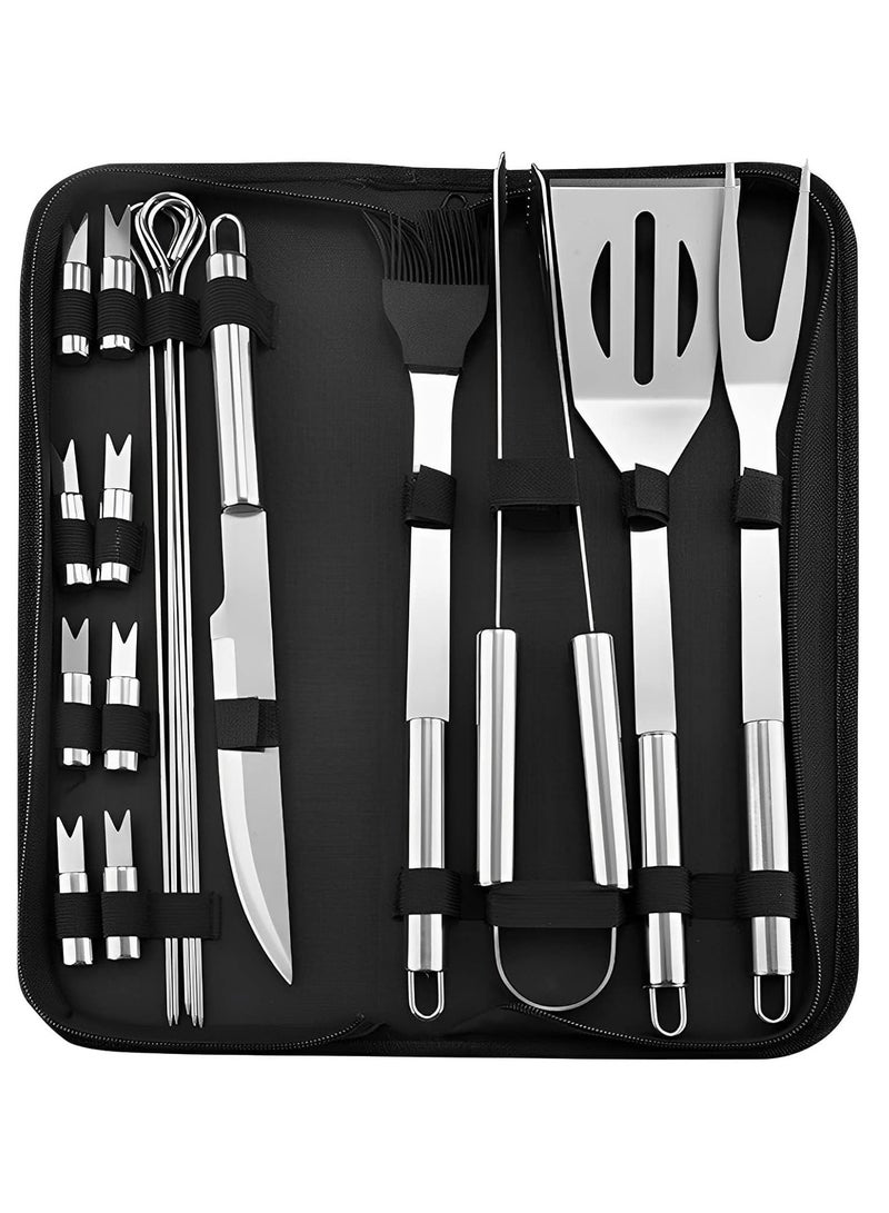 SYOSI 18PCS Grill Accessories Set for Outdoor BBQ and Camping - Durable Stainless Steel Utensils with Spatula, Fork, Tongs & More - Ideal Gift for Men, Camp Chefs & BBQ Enthusiasts - Image 1