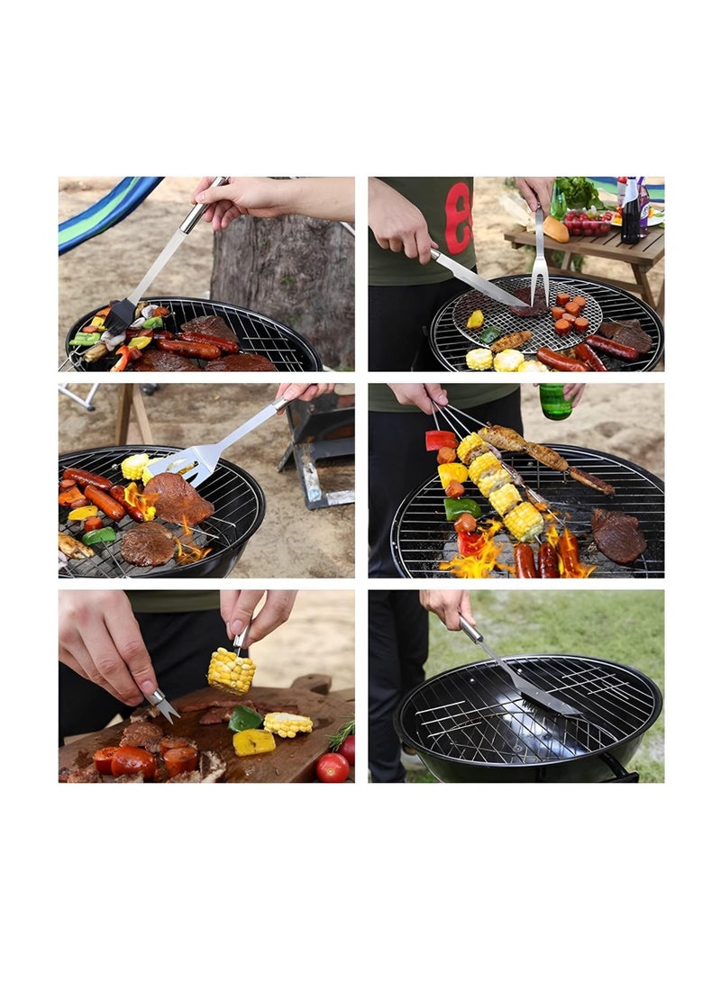 SYOSI 18PCS Grill Accessories Set for Outdoor BBQ and Camping - Durable Stainless Steel Utensils with Spatula, Fork, Tongs & More - Ideal Gift for Men, Camp Chefs & BBQ Enthusiasts - Image 2