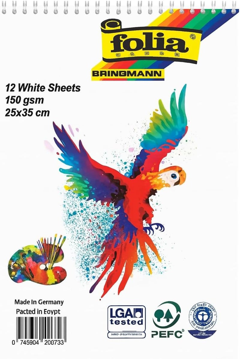Folia Brindmann White Drawing Paper, 12 Sheets, 25x35 cm, 150 GSM