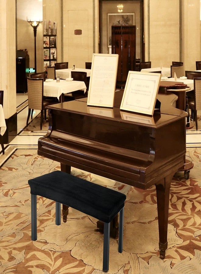 SINOSSO Soft Velvet2-Person Piano Bench Cover, (27.5"- 36.5") Lx (12"- 16") W Rectangle Stretch Washable Stool Upholstered Protector Slipcover, (M, Black) - Image 2