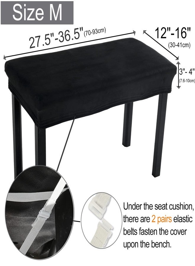SINOSSO Soft Velvet2-Person Piano Bench Cover, (27.5"- 36.5") Lx (12"- 16") W Rectangle Stretch Washable Stool Upholstered Protector Slipcover, (M, Black) - Image 4