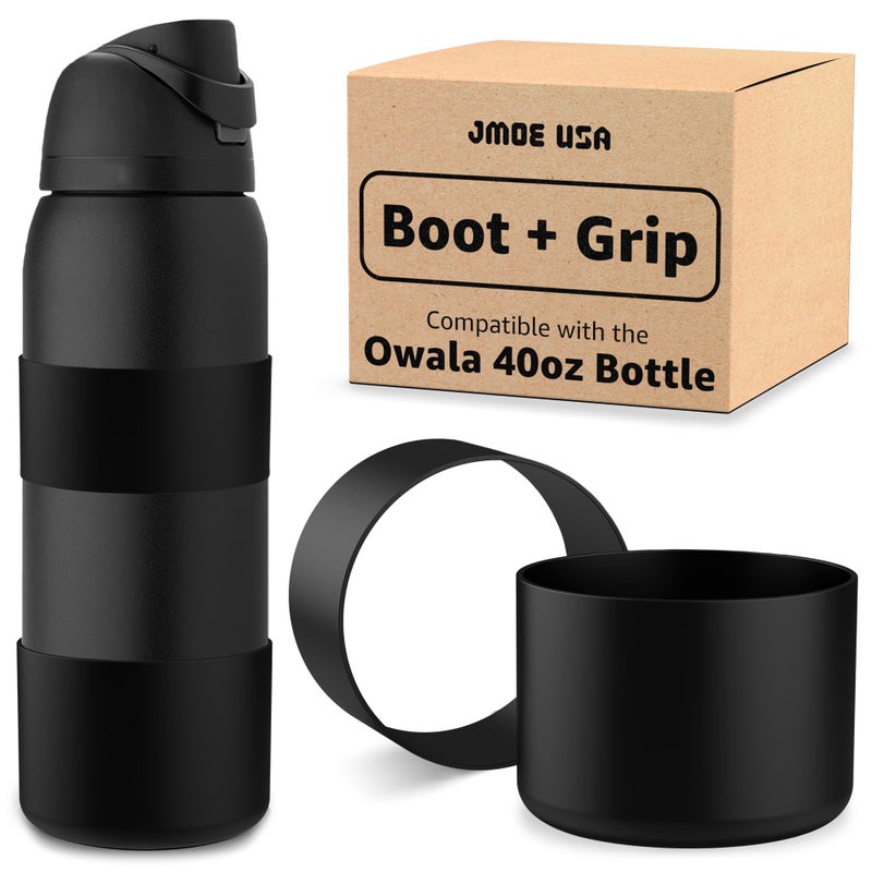 Jmoe USA Jmoe USA Silicone Boot Sleeve + Hand Grip for Owala 40oz Water Bottle | BPA Free & Food-Grade Silicone Rubber | Protective Anti-Slip Bottom Bumper Cover | Protects Against Dents & Scratches (Black) - Image 1