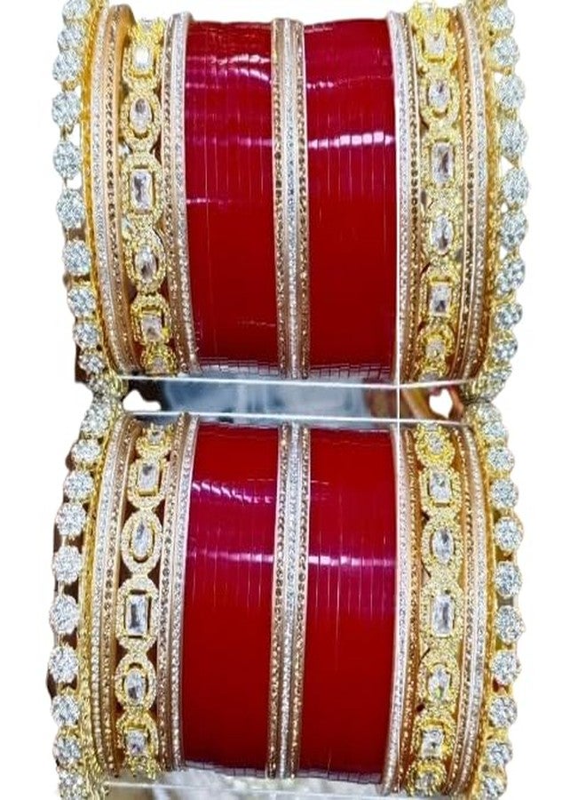 BANGLESKART Traditional Red Bridal Chuda Set Punjabi Bridal weding Bangle Red Designer Chura Punjabi Choora Fashion (2.6) - Image 1