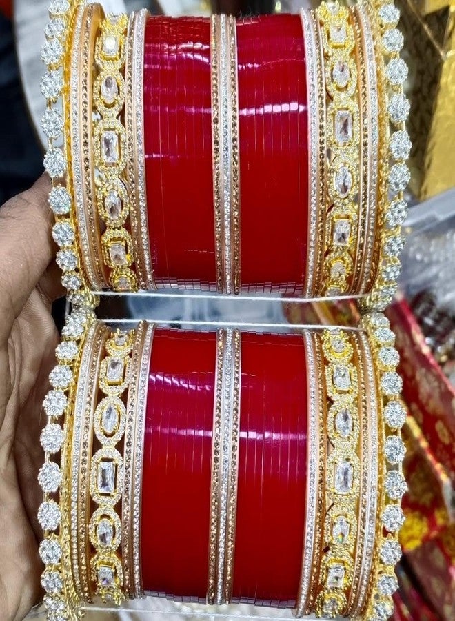 BANGLESKART Traditional Red Bridal Chuda Set Punjabi Bridal weding Bangle Red Designer Chura Punjabi Choora Fashion (2.6) - Image 3