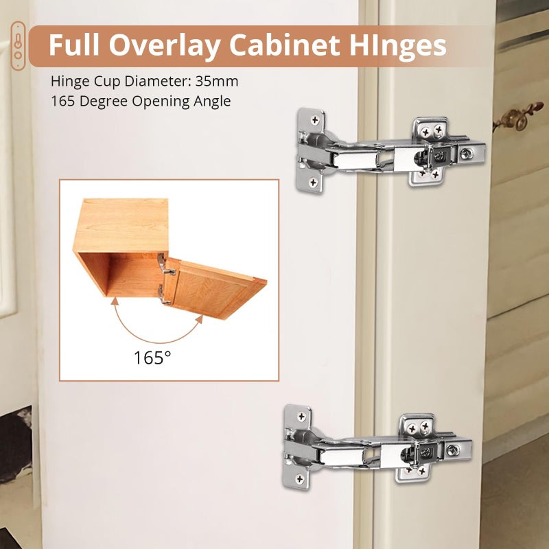 Kamtop 165 Degree Quiet Soft Close Cabinet Hinges, 8 PC Full Overlay Concealed Cold Rolled Steel Cabinet Hinges Hardware Concealed Hinges Kitchen Cabinet Door Full Overlay Buffer Dampers Hinges - Image 2