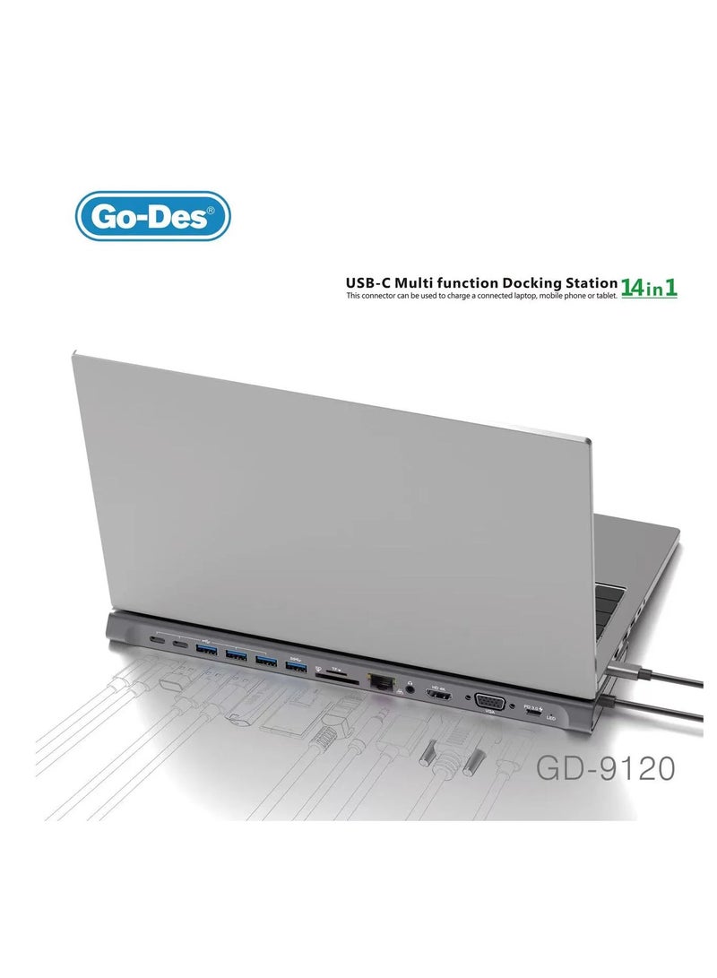 Go-des 14 In 1 USB C Type-c Hubs Docking Station Silver - Image 3
