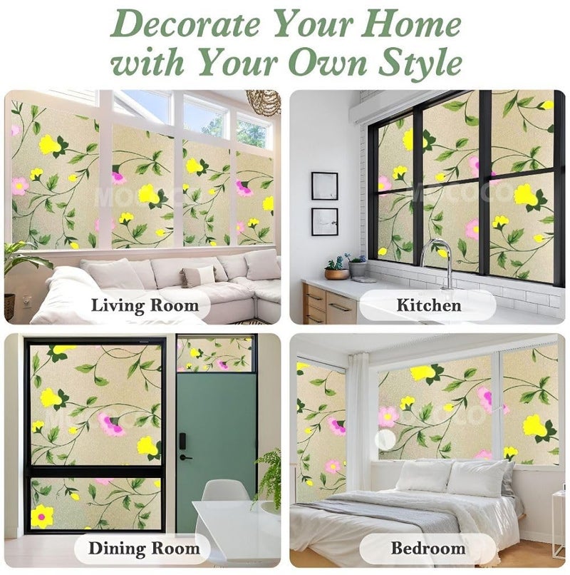 MOCOCO Premium Privacy Window Film Vinyl Frosted Self Adhesive Glass Film Decorative Window Stickers for Home Office Bathroom Kitchen Living Room - Spanish Floral Design - Image 5