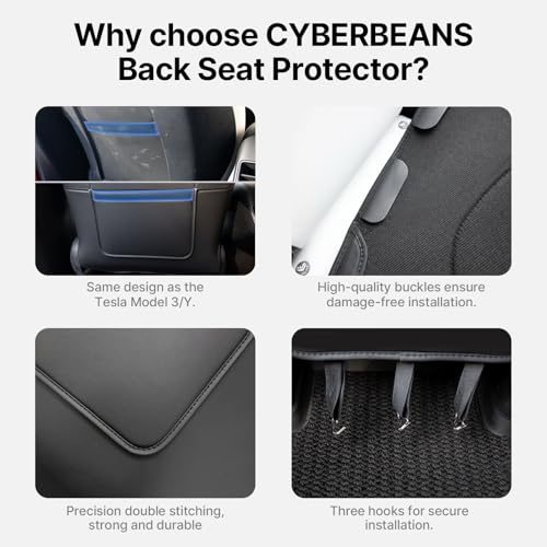 CYBERBEANS 2Pcs for Tesla Model 3/Y 2017-2026 Juniper/Highland(Not for Standard), Leather Seat Back Kick Protectors Accessories, Kids Mats Waterproof Pet Covers - Image 4