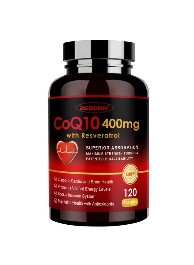 ZEBORA CoQ10-400 ملغ مع ترانس-ريسفيراترول، PQQ وفيتامين E - إنزيم Q10 عالي الامتصاص مع BioPerine - مضاد أكسدة قوي لصحة القلب وإنتاج الطاقة - Image 1
