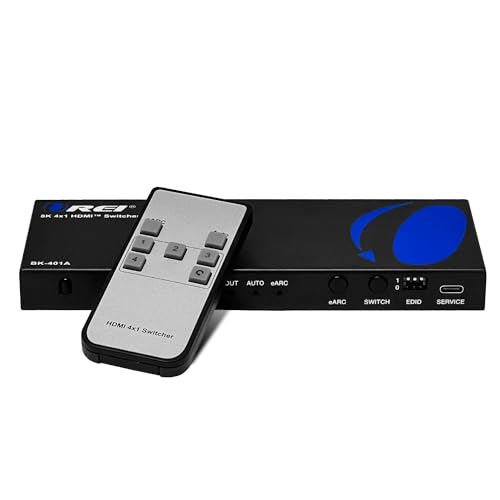 OREI 8K eARC HDMI 2.1 Switch 4x1, Switcher with Audio Extractor UltraHD Supports Upto 4K @ 120Hz PS5, Xbox, Gaming, Remote Contorl IR EDID HDCP 2.3 - Optical Out, L/R Headphones (BK-401ARC) - Image 1