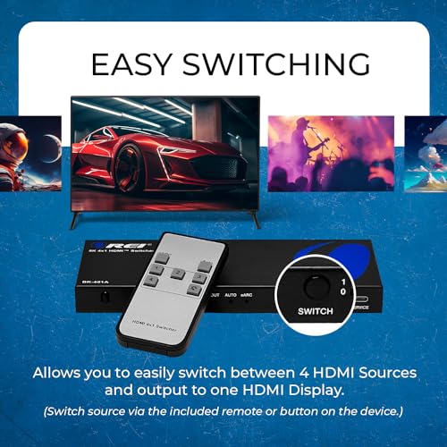 OREI 8K eARC HDMI 2.1 Switch 4x1, Switcher with Audio Extractor UltraHD Supports Upto 4K @ 120Hz PS5, Xbox, Gaming, Remote Contorl IR EDID HDCP 2.3 - Optical Out, L/R Headphones (BK-401ARC) - Image 3