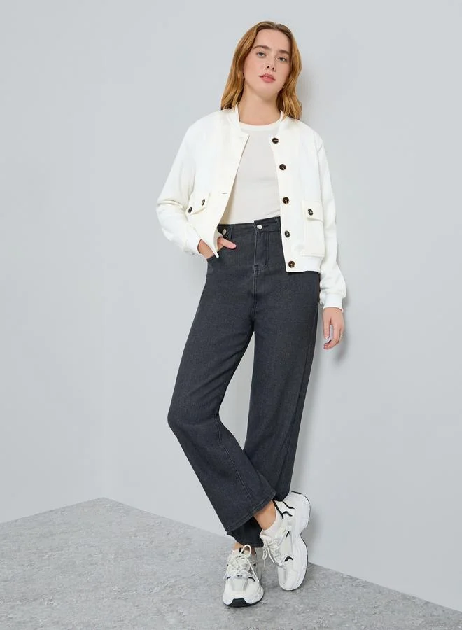 تايك تو جاكيت سادة بأكمام طويلة وأزرار أمامية