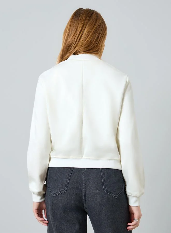 Take Two Women Solid Button Front Long Sleeve Jacket