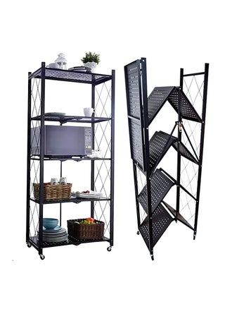 Folding Shelf with Wheels, 5 Tier Foldable Storage Trolley Unit, Wheels 250 kg Load Capacity, Storage Shelf, Metal Shelf, Black, Folding Shelf for Kitchen, Office - pzsku/ZD9F27925C9D8A04ED408Z/45/1745848656/7975cfc9-a5d2-4aac-b805-903a2fa220e7