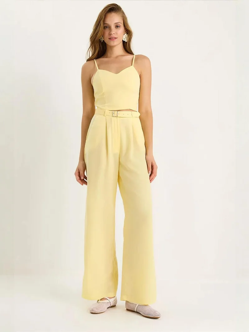 LUCCI V-Neck Blouse and Wide Leg Pants Set