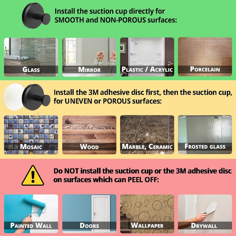 HOME SO Suction Cup Hooks for Shower, Bathroom, Kitchen, Glass Door, Mirror, Tile â€“ Loofah, Towel, Coat, Bath Robe Hook Holder for Hanging up to 15 lbs â€“ Waterproof & Rustproof, Matte Black (2-Pack) - Image 4