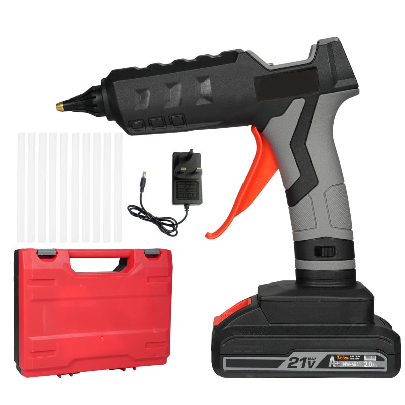 Cordless Hot Melt Glue Machine: Black & Grey, 21V 2.0Ah Rechargeable Battery, Fast 2-3 Min Preheating - Ergonomic Lightweight Grip, Copper Nozzle For Safe Smooth Glue Discharge for DIY Crafts, Home Re - Image 1
