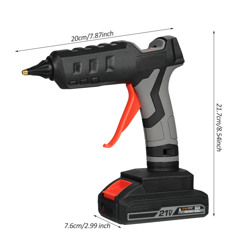 Cordless Hot Melt Glue Machine: Black & Grey, 21V 2.0Ah Rechargeable Battery, Fast 2-3 Min Preheating - Ergonomic Lightweight Grip, Copper Nozzle For Safe Smooth Glue Discharge for DIY Crafts, Home Re - Image 2