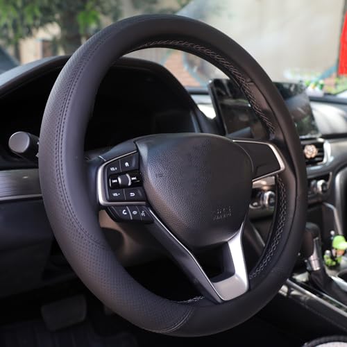 SZYUCHEN Steering Wheel Cover for Ford Mustang Fusion BroncoBronco Sport Maverick Ranger Edge Explorer Escape Focus Transit Ecosport Connect Fiesta Car Interior Accessories 2026 Black Leather - Image 3