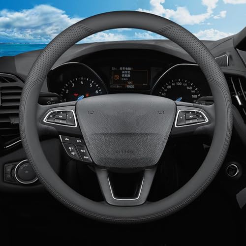 SZYUCHEN Steering Wheel Cover for Ford Mustang Fusion BroncoBronco Sport Maverick Ranger Edge Explorer Escape Focus Transit Ecosport Connect Fiesta Car Interior Accessories 2026 Black Leather - Image 1