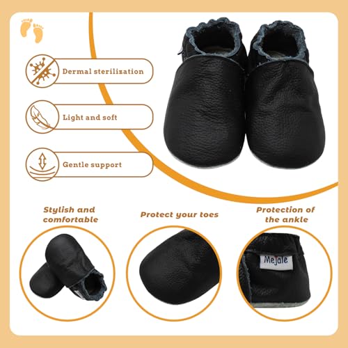 Mejale Baby Boy Girl Shoes Soft Soled Leather Moccasins Anti-Skid Infant Toddler Prewalker(Black,12-18 Months) - Image 4