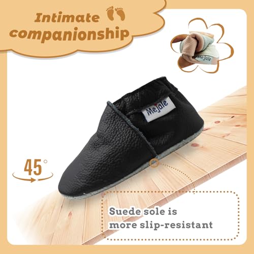 Mejale Baby Boy Girl Shoes Soft Soled Leather Moccasins Anti-Skid Infant Toddler Prewalker(Black,12-18 Months) - Image 3