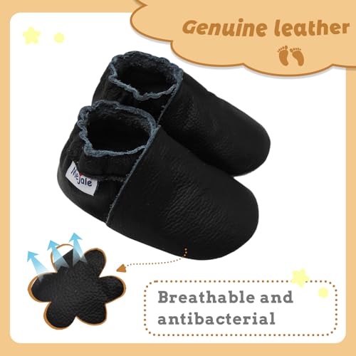 Mejale Baby Boy Girl Shoes Soft Soled Leather Moccasins Anti-Skid Infant Toddler Prewalker(Black,12-18 Months) - Image 2