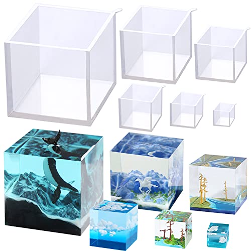 RESINWORLD Set of 4, 3", 2", 1.5", 1", 0.5" Clear Silicone Cube Molds, Large Deep Square Epoxy Resin Mold, Transparent Cube Silicone Molds for Resin Casting - Image 1
