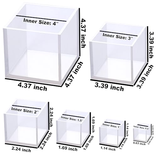 RESINWORLD Set of 4, 3", 2", 1.5", 1", 0.5" Clear Silicone Cube Molds, Large Deep Square Epoxy Resin Mold, Transparent Cube Silicone Molds for Resin Casting - Image 2