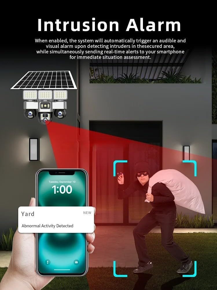 V380 Max 4G Digital Zoom 3 Lens 3 Screen 6MP Solar Powered Battery Camera CCTV Security V380 CCTV Camera Solar 4G 355° Pan 90° Tilt, IP66 Waterproof,Color Night Vision 4K - Image 2