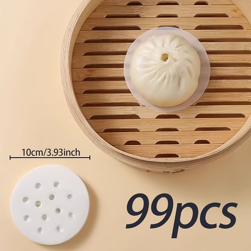 99 Pcs White 15cm Non Stick Perforated Steamer Paper Liners For Air Fryer Disposable Oil Proof High Temperature Resistant Food Grade - Image 5