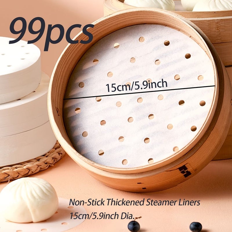 99 Pcs White 15cm Non Stick Perforated Steamer Paper Liners For Air Fryer Disposable Oil Proof High Temperature Resistant Food Grade - Image 4
