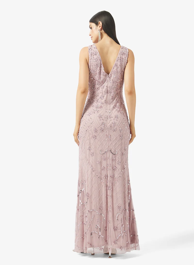 Namshi x Beaded Embellished Plunge Neck Dress