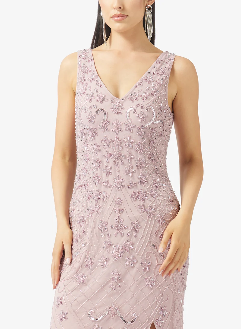 Namshi x  Beaded Embellished Plunge Neck Dress for Women | Best Price UAE