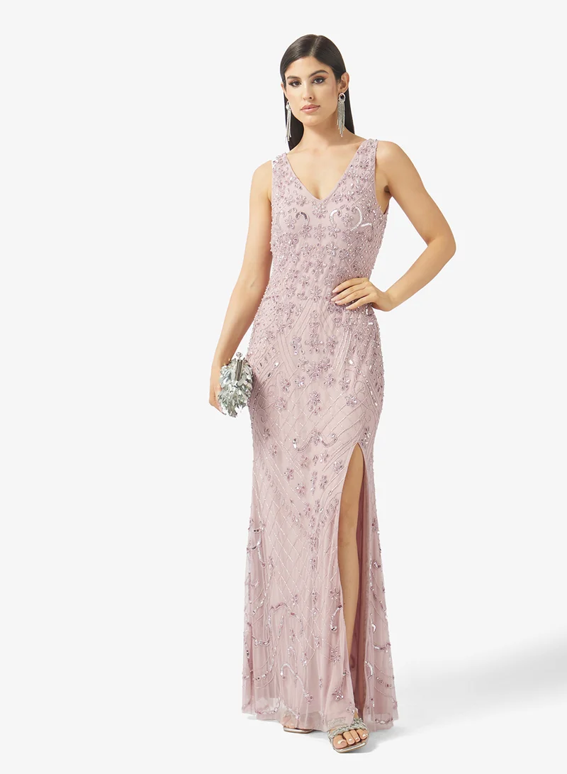 Namshi x  Beaded Embellished Plunge Neck Dress for Women | Best Price UAE