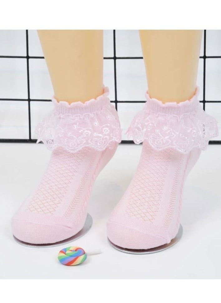 Loquat - Pair Of Princess Lace Socks Pink - Image 1