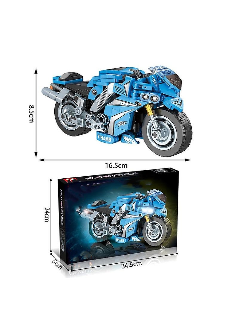 Small Particle Building Block Box Boy Blue Motorcycle Model Children's Educational Toy  - Image 3