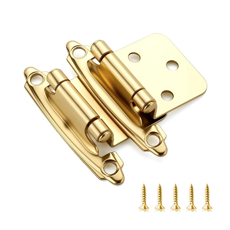 Ravinte 60 Pack 30 Pairs 12 inch Overlay Cabinet Hinges SelfClosing SemiConcealed Face Mount Satin Brass Decorative Hardware with Door Bumpers for Kitchen Cupboard Doors Gold - Image 2