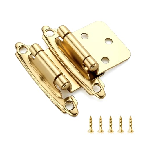 Ravinte 60 Pack 30 Pairs 12 inch Overlay Cabinet Hinges SelfClosing SemiConcealed Face Mount Satin Brass Decorative Hardware with Door Bumpers for Kitchen Cupboard Doors Gold - Image 1