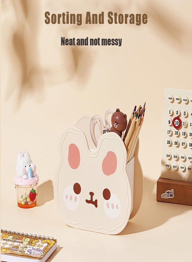 Hibucuo Acrylic Pen Pencil Brush Holder, Kawaii Cute Bear Bunny Desktop Organizer Decoration Korean Japanese Stylish Office Stationery Cosmetics Storage Box for Kids Office Make Up Brush - Image 5