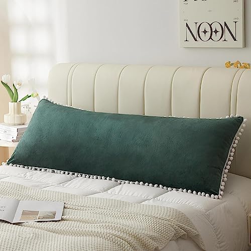 CottonFry Solid 250 TC Ultra Soft Velvet Body Pillow Cover/Case Pillowcase with Hidden Zipper, Zippered Body Pillow Case (Teal Green with Pompom, 20x54, 1 piece) - Image 1