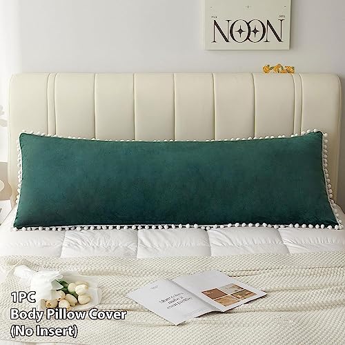CottonFry Solid 250 TC Ultra Soft Velvet Body Pillow Cover/Case Pillowcase with Hidden Zipper, Zippered Body Pillow Case (Teal Green with Pompom, 20x54, 1 piece) - Image 2