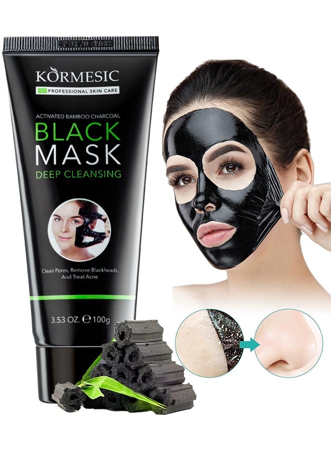 Kormesic Blackhead Remover Mask, Charcoal Peel Off Face Mask, Bamboo Charcoal Blackhead Remover Peel Off Mask For Nose And Face Purifies Pores Removes Dirt And Impurities For All Skin Types, 100G - Image 1