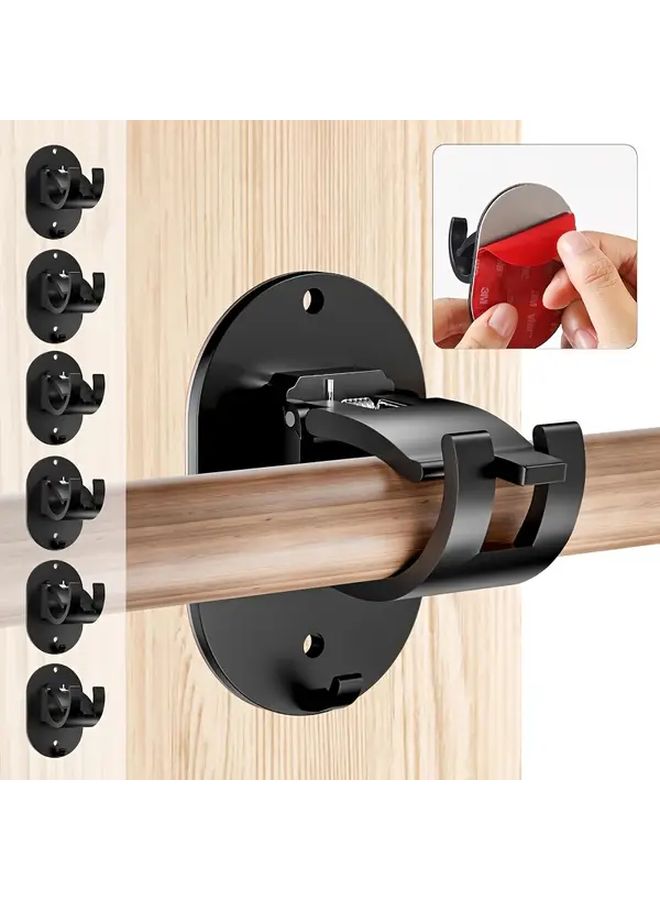 2 Pack Black Self Adhesive Curtain Rod Brackets No Drill Adjustable Rod Holders - Image 1