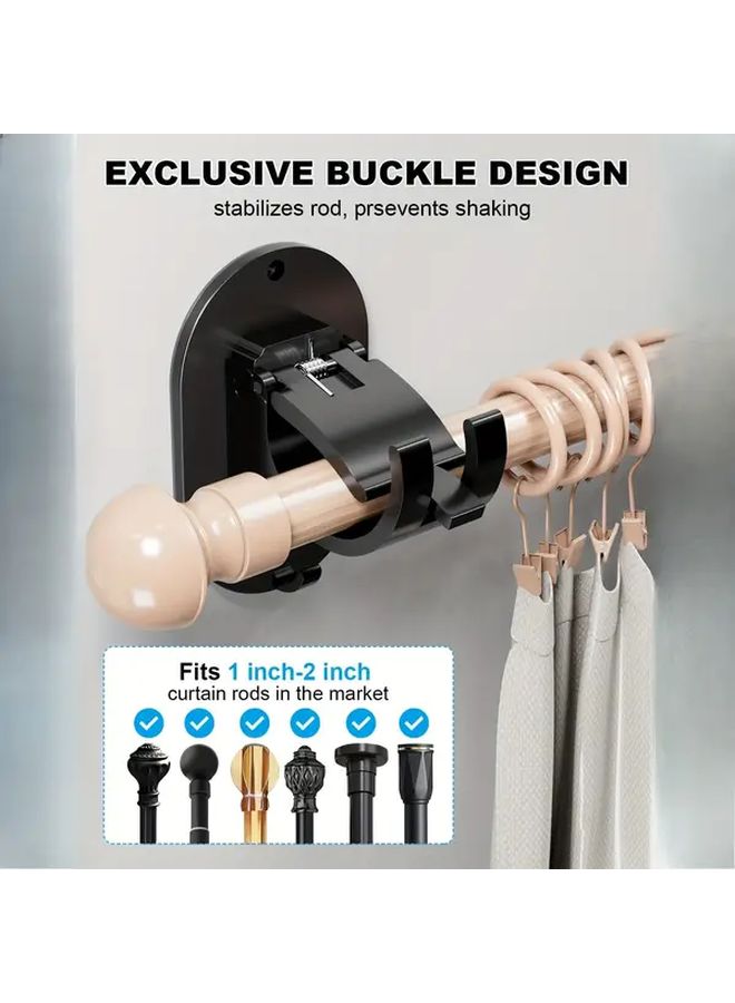 2 Pack Black Self Adhesive Curtain Rod Brackets No Drill Adjustable Rod Holders - Image 2