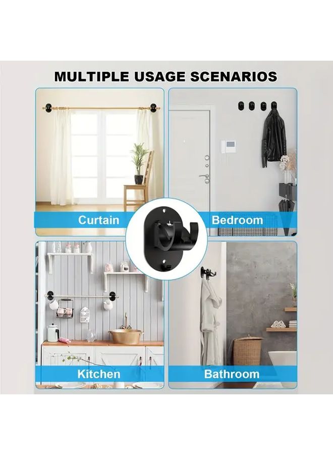 2 Pack Black Self Adhesive Curtain Rod Brackets No Drill Adjustable Rod Holders - Image 4