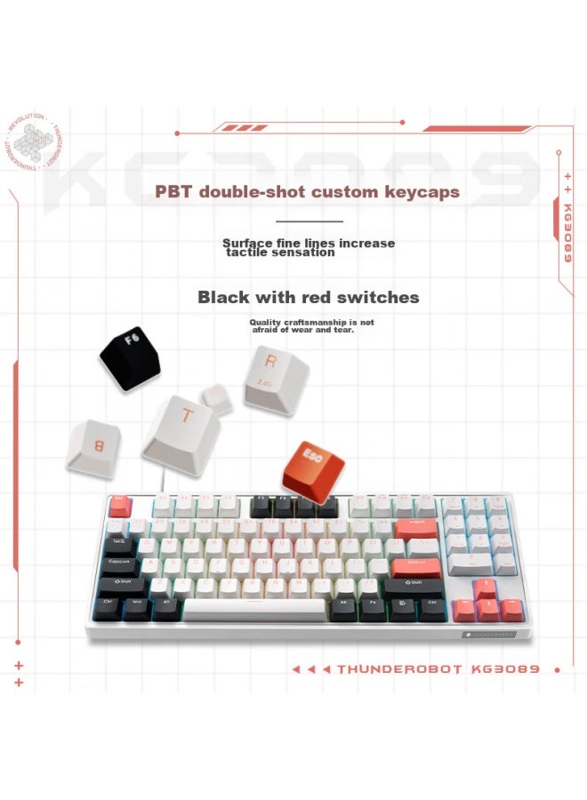 Thunderobot Kg3089 Dawn Wired Gaming Mechanical Keyboard, Home E-sports 89-key Full Anti-ghosting Keyboard With Detachable Cable, Pbt Dual-color Keycaps For Valorant Cs2, Red Switch