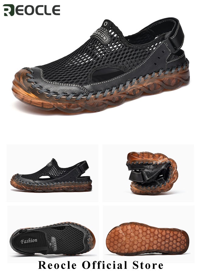Men's Mesh Hiking Sandals Closed Toe Outdoor Shoes Breathable Loafers Slippers Flip Flops Beach Sandal for Hiking & Outdoor Activities